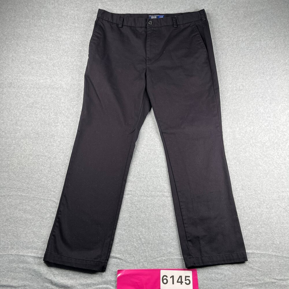 IZOD American Chino Pants Mens Size 36x30 Black casual Straight Classic - Picture 1 of 12